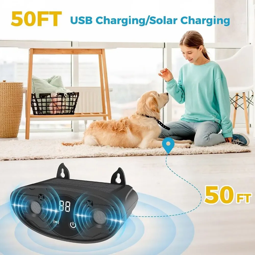 2 Pack Solar Ultrasonic Bark Deterrent Device for Dogs